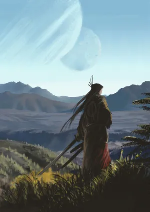 A Samurai Warrior Standing In The Mountains Wallpaper