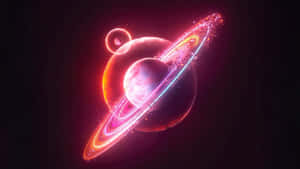 A Saturn In Space With A Red And Pink Background Wallpaper