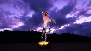 A Scarecrow In A Field At Dusk Wallpaper