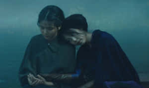 A Scene From The Handmaiden Film Featuring The Lead Actresses In A Serene Garden Wallpaper