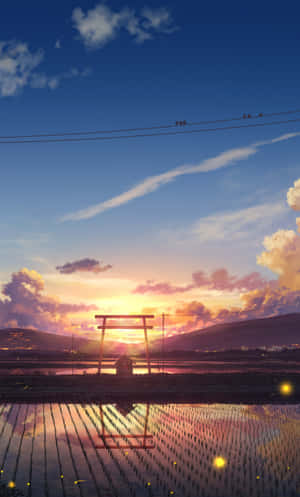 A Scenic Anime Sunset With A Captivating Beauty On The Iphone Wallpaper