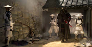 A Scenic View Of A Traditional Japanese Village Nestled In The Heart Of Feudal Japan Wallpaper