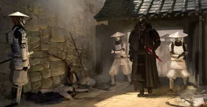 A Scenic View Of A Traditional Japanese Village Nestled In The Heart Of Feudal Japan Wallpaper