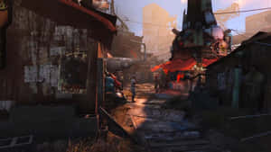 A Scenic View Of Diamond City At Twilight Wallpaper