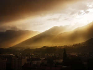 A Sepia-toned Landscape Photography Featuring A Body Of Water, Dock, Trees, And An Overcast Sky Wallpaper
