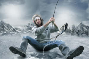 A Serene Landscape Of Ice Fishing On A Frozen Lake Wallpaper