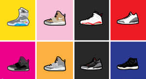 A Set Of Different Colored Sneakers On A Background Wallpaper