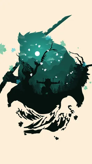 A Silhouette Of A Man With A Sword In The Water Wallpaper
