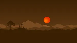 A Silhouette Of A Mountain With A Sun In The Background Wallpaper