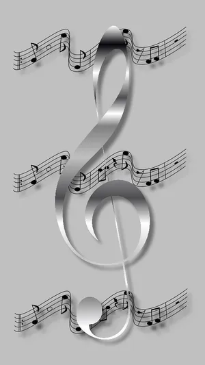 A Silver Musical Note With Music Notes On A Gray Background Wallpaper