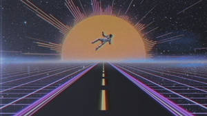 A Skateboarder Zooming Past In A Colourful 80s Style Wallpaper