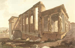 A Sketch Of The Erechtheion In The Ancient Times Wallpaper