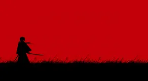 A Skilled Ronin Warrior Stands Fiercely In Front Of A Burning Temple Wallpaper