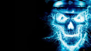 A Skull With Glowing Eyes And A Menacing Smile, Representing The Power Of Death. Wallpaper