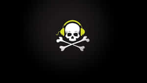 A Skull With Headphones On A Black Background Wallpaper