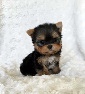 A Small Black And Brown Puppy Sitting On A White Blanket Wallpaper