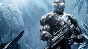 A Sneaking Soldier In The Middle Of A Battle Zone In Crysis Hd Wallpaper