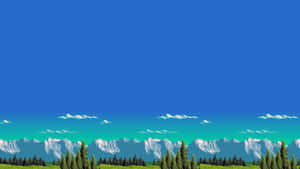 A Snes Game With Mountains And Trees Wallpaper