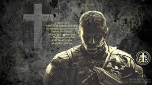 A Soldier With A Cross And A Gun Wallpaper