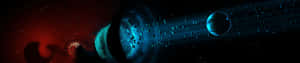 A Space Scene With A Blue And Red Planet Wallpaper