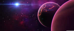 A Space Scene With Two Planets And Stars Wallpaper