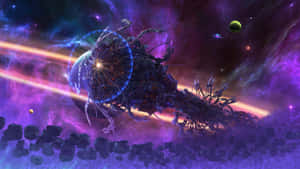 A Spaceship In Space With A Purple Background Wallpaper