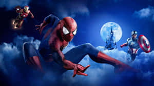 A Spider - Man And His Friends Flying In The Sky Wallpaper