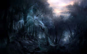 A Spine-tingling Glimpse Into A Haunted Forest Wallpaper