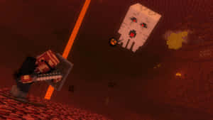 A Spooky Minecraft Ghast Floating In The Dark Nether Realm Wallpaper