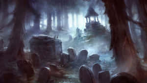 A Spooky Scene Of A Haunted Graveyard Just In Time For Halloween Wallpaper