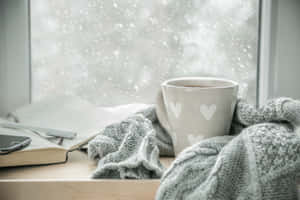 A Steaming Cup Of Hot Chocolate With Floating Marshmallows On Wooden Table Wallpaper