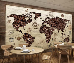 A Steaming Hot Cup Of Brown Coffee On Wooden Table Wallpaper