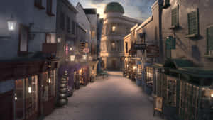 A Street With Many Shops And Stores Wallpaper