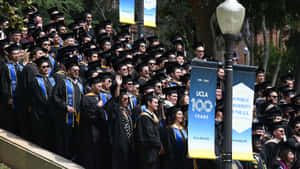 A Student Proudly Wearing A Graduation Cap And Gown At Their Commencement Ceremony Wallpaper