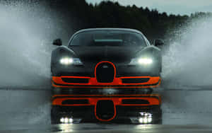 A Stunning Bugatti Veyron Against A Cityscape Backdrop Wallpaper