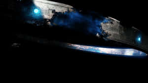 A Stunning Halo Ark Wallpaper Featuring Master Chief And The Iconic Halo Ring Wallpaper