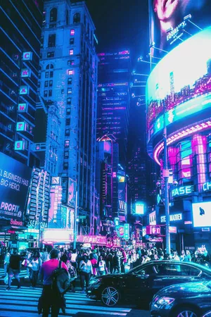 A Stunning Neon Cityscape At Night Wallpaper