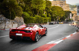 A Stunning Red Ferrari 458 Speciale In Motion Wallpaper