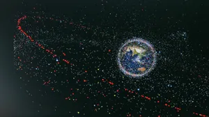 A Stunning View Of Space Debris Orbiting Earth Wallpaper