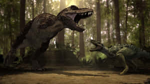 A Stunning Visual Of A Black Dinosaur Taking A Walk In The Forest Wallpaper