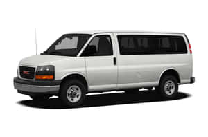 A Stylish White Gmc Savana On The Road. Wallpaper