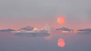 A Sunset With Icebergs And A Sun Wallpaper