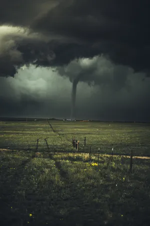 A Twister Storm Unfolding Over Wyoming Fields Wallpaper