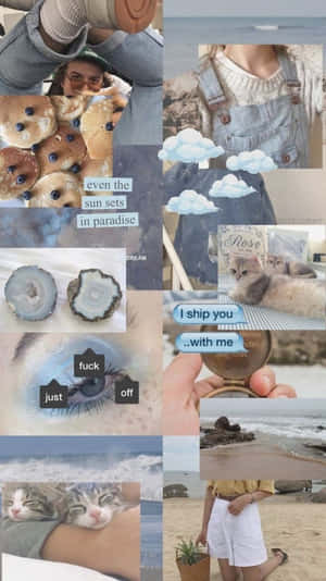 A Vibrant Abstract Collage In Shades Of Blue Wallpaper