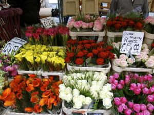 A Vibrant And Colorful Flower Market In Full Bloom Wallpaper