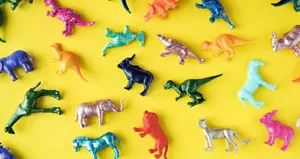 A Vibrant Display Of Inclusive Zoo Animal Toys Gathered On A Small Wooden Table. Wallpaper
