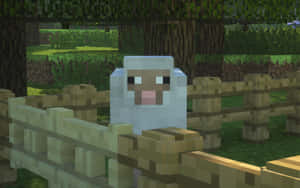 A Vibrant Minecraft Sheep Roaming The Pixelated Landscape Wallpaper