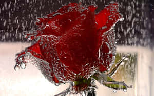 A Vibrant Rose Drenched In Raindrops Wallpaper