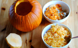 A Vibrant Spread Of Delicious Autumn Foods On A Rustic Table Wallpaper