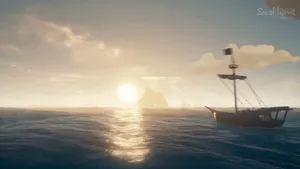 A Victorious Pirate Overlooking Their Kingdom At Sunrise. Wallpaper